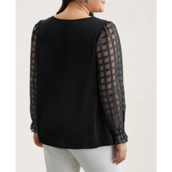 BLOOMCHIC 14-16 1X Plus Black Long Sleeve Neck Cut Out Shirt Blouse NWT B67 - Picture 2 of 8